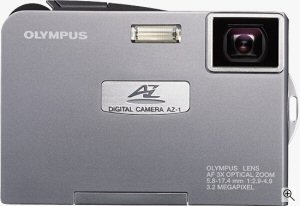 Olympus' Camedia AZ-1 digital camera. Courtesy of Olympus, with modifications by Michael R. Tomkins. Click for a bigger picture!