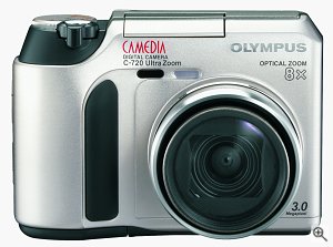 Olympus' Camedia C-720 UltraZoom digital camera. Courtesy of Olympus, with modifications by Michael R. Tomkins.