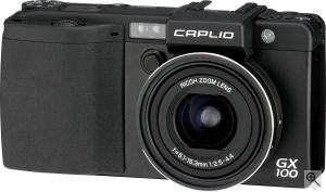 Ricoh's Caplio GX100 digital camera. Courtesy of Ricoh, with modifications by Michael R. Tomkins. Click for a bigger picture!