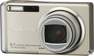 Ricoh's Caplio R3 digital camera. Courtesy of Ricoh, with modifications by Michael R. Tomkins. Click for a bigger picture!