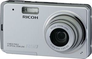 Ricoh's Caplio R50 digital camera. Courtesy of Ricoh, with modifications by Michael R. Tomkins. Click for a bigger picture!