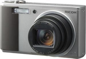 Ricoh's Caplio R8 digital camera. Courtesy of Ricoh, with modifications by Michael R. Tomkins. Click for a bigger picture!