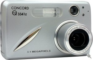 Concord's Eye-Q 3341z digital camera. Courtesy of Concord Camera Corp., with modifications by Michael R. Tomkins. Click for a bigger picture!