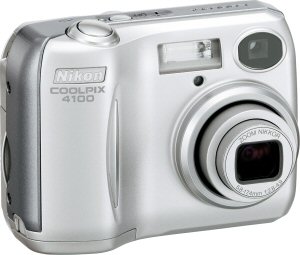 Nikon's Coolpix 4100 digital camera. Courtesy of Nikon, with modifications by Michael R. Tomkins. Click for a bigger picture!