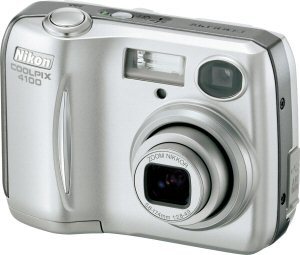 Nikon's Coolpix 4100 digital camera. Courtesy of Nikon, with modifications by Michael R. Tomkins. Click for a bigger picture!