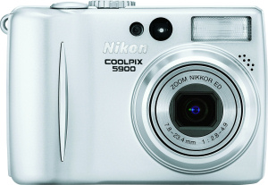 Nikon's Coolpix 5900 digital camera. Courtesy of Nikon, with modifications by Michael R. Tomkins. Click for a bigger picture!