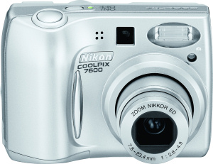 Nikon's Coolpix 7600 digital camera. Courtesy of Nikon, with modifications by Michael R. Tomkins. Click for a bigger picture!