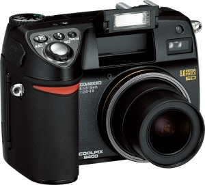 Nikon's Coolpix 8400 digital camera. Courtesy of Nikon, with modifications by Michael R. Tomkins. Click for a bigger picture!
