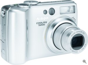 Nikon's Coolpix 5200 digital camera. Courtesy of Nikon, with modifications by Michael R. Tomkins. Click for a bigger picture!