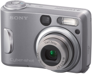Sony's Cyber-shot DSC-S60 digital camera. Courtesy of Sony, with modifications by Michael R. Tomkins. Click for a bigger picture!