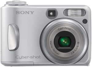 Sony's Cyber-shot DSC-S90 digital camera. Courtesy of Sony, with modifications by Michael R. Tomkins. Click for a bigger picture!