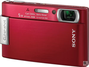 Sony's Cyber-shot DSC-T200 digital camera. Courtesy of Sony, with modifications by Michael R. Tomkins. Click for a bigger picture!