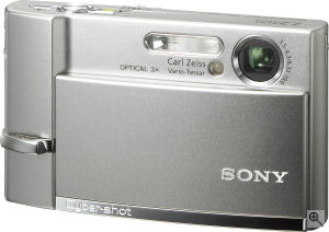 Sony's Cyber-shot DSC-T50 digital camera. Courtesy of Sony, with modifications by Michael R. Tomkins. Click for a bigger picture!