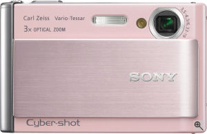 Sony's Cyber-shot DSC-T70 digital camera. Courtesy of Sony, with modifications by Michael R. Tomkins. Click for a bigger picture!