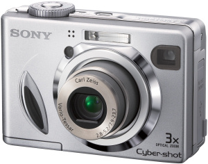 Sony's Cyber-shot DSC-W7 digital camera. Courtesy of Sony, with modifications by Michael R. Tomkins. Click for a bigger picture!