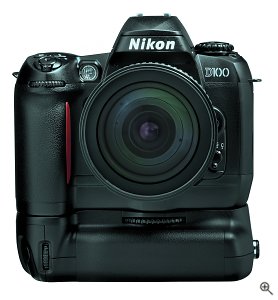 Nikon's D100 digital camera. Courtesy of Nikon Inc., with modifications by Michael R. Tomkins. Click for a bigger picture