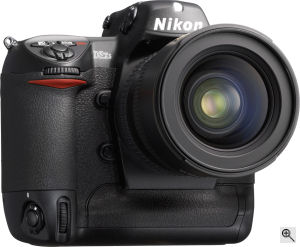 Nikon's D2Xs digital SLR. Courtesy of Nikon, with modifications by Michael R. Tomkins. Click for a bigger picture!