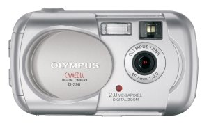 Olympus' D-390 digital camera. Courtesy of Olympus, with modifications by Michael R. Tomkins. Click for a bigger picture!
