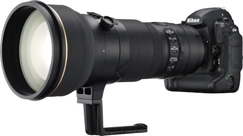 Nikon's D3S digital SLR, shown with AF-S NIKKOR 400mm f/2.8G ED VR lens attached. Photo provided by Nikon Corp. Click for a bigger picture!