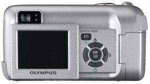 Olympus' D-560 digital camera. Courtesy of Olympus, with modifications by Michael R. Tomkins. Click for a bigger picture!