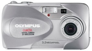 Olympus' D-560 digital camera. Courtesy of Olympus, with modifications by Michael R. Tomkins. Click for a bigger picture!