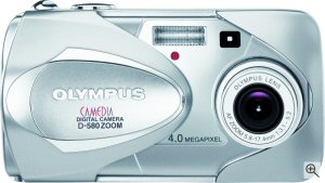 Olympus' Camedia D-580 Zoom digital camera. Courtesy of Olympus, with modifications by Michael R. Tomkins. Click for a bigger picture!