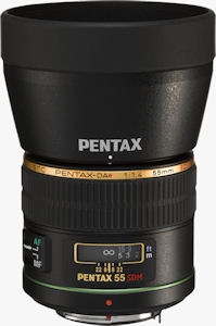 Pentax's smc PENTAX-DA * 55mm f/1.4 SDM lens. Courtesy of Pentax, with modifications by Michael R. Tomkins. Click for a bigger picture!
