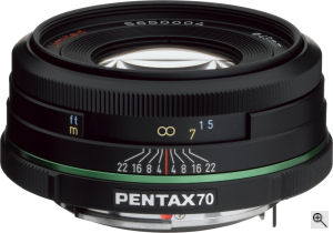 Pentax's DA 70mm F2.4 Limited lens. Courtesy of Pentax, with modifications by Michael R. Tomkins. Click for a bigger picture!