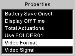 Kodak's DCS 760  digital camera, Properties menu.