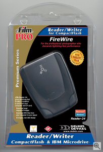 Delkin's FireWire eFilm reader. Courtesy of Delkin, with modifications by Michael R. Tomkins. Click for a bigger picture!