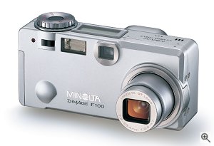 Minolta's DiMAGE F100 digital camera. Courtesy of Minolta, with modifications by Michael R. Tomkins.