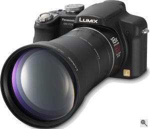 Panasonic's Lumix DMC-FZ18 digital camera. Courtesy of Panasonic, with modifications by Michael R. Tomkins. Click for a bigger picture!