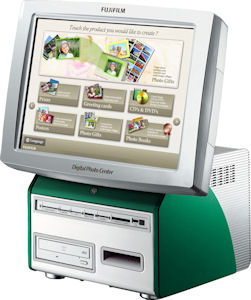 Fujifilm's DPC7 print order terminal. Courtesy of Fujifilm, with modifications by Michael R. Tomkins.Click for a bigger picture!