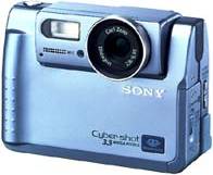 Sony's DSC-F55DX  digital camera, front left quarter view. Courtesy of Sony.