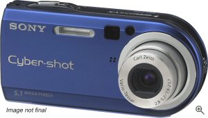 Sony's Cyber-shot DSC-P100 digital camera. Courtesy of Sony, with modifications by Michael R. Tomkins. Click for a bigger picture!