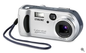 Sony's DSC-P51 digital camera. Courtesy of Sony, with modifications by Michael R. Tomkins. Click for a bigger picture!