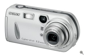 Sony's Cyber-shot DSC-P72 digital camera. Courtesy of Sony, with modifications by Michael R. Tomkins. Click for a bigger picture!