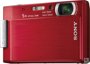 Sony's Cyber-shot DSC-T100 digital camera. Courtesy of Sony, with modifications by Michael R. Tomkins. Click for a bigger picture!