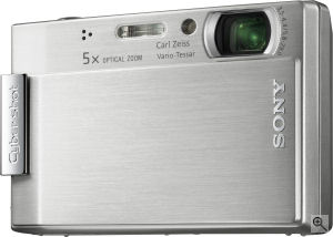 Sony's Cyber-shot DSC-T100 digital camera. Courtesy of Sony, with modifications by Michael R. Tomkins. Click for a bigger picture!