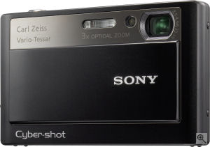 Sony's Cyber-shot DSC-T20 digital camera. Courtesy of Sony, with modifications by Michael R. Tomkins. Click for a bigger picture!