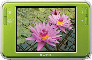 Sony's Cyber-shot DSC-T2 digital camera. Courtesy of Sony, with modifications by Michael R. Tomkins. Click for a bigger picture!