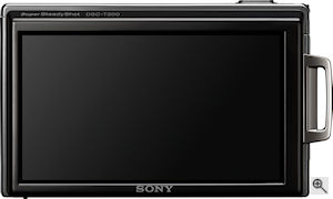 Sony's Cyber-shot DSC-T300 digital camera. Courtesy of Sony, with modifications by Michael R. Tomkins. Click for a bigger picture!