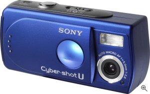 Sony's Cyber-shot U DSC-U30 digital camera. Courtesy of Sony, with modifications by Michael R. Tomkins. Click for a bigger picture!