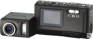 Sony's Cyber-shot DSC-U50 digital camera. Courtesy of Sony, with modifications by Michael R. Tomkins. Click for a bigger picture!