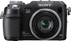 Sony's Cyber-shot DSC-V3 digital camera. Courtesy of Sony, with modifications by Michael R. Tomkins. Click for a bigger picture!
