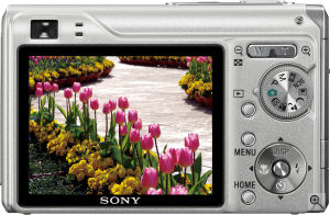 Sony's Cyber-shot DSC-W200 digital camera. Courtesy of Sony, with modifications by Michael R. Tomkins. Click for a bigger picture!