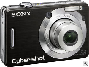 Sony's Cyber-shot DSC-W55 digital camera. Courtesy of Sony, with modifications by Michael R. Tomkins. Click for a bigger picture!