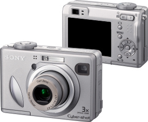 Sony's Cyber-shot DSC-W5 digital camera. Courtesy of Sony, with modifications by Michael R. Tomkins. Click for a bigger picture!