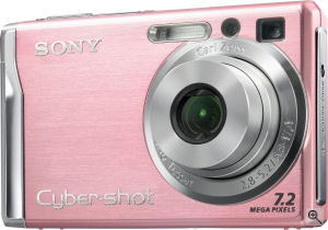 Sony's Cyber-shot DSC-W80 digital camera. Courtesy of Sony, with modifications by Michael R. Tomkins. Click for a bigger picture!