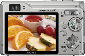 Sony's Cyber-shot DSC-W90 digital camera. Courtesy of Sony, with modifications by Michael R. Tomkins. Click for a bigger picture!
